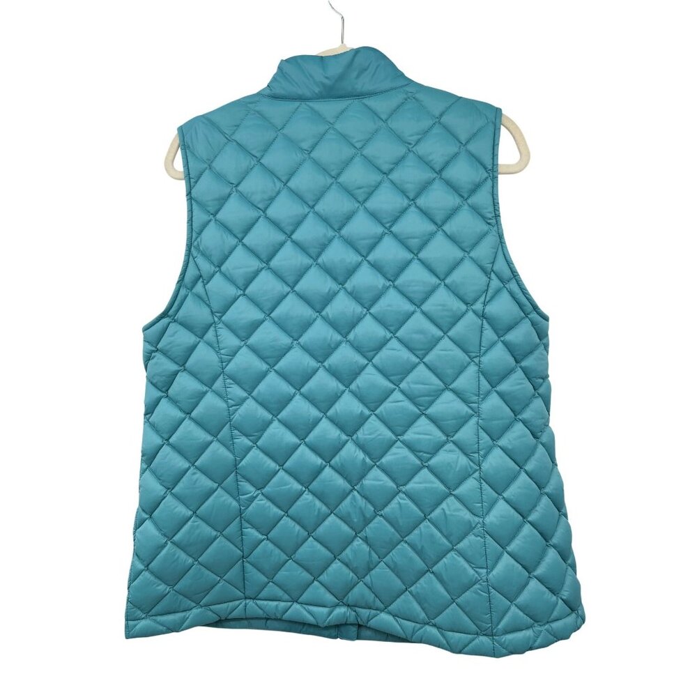 J Jill Down Puffer Vest Womens L Blue Quilted Zip Front Pockets Used - Picture 2 of 15